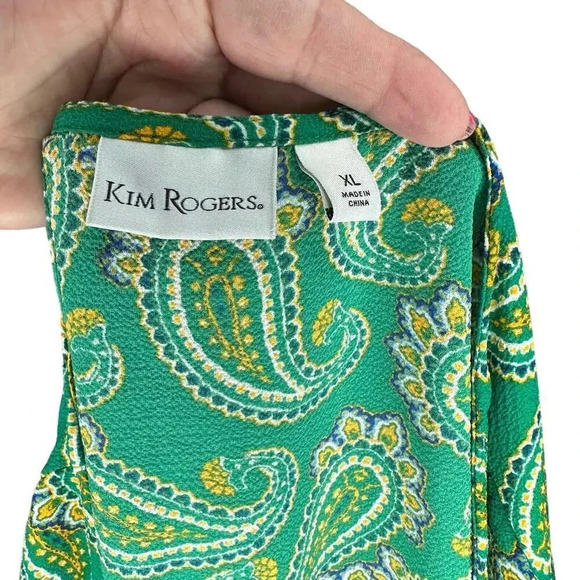 Kim Rogers XL green paisley print long sleeve asymmetrical‎ hem blouse - Picture 6 of 7